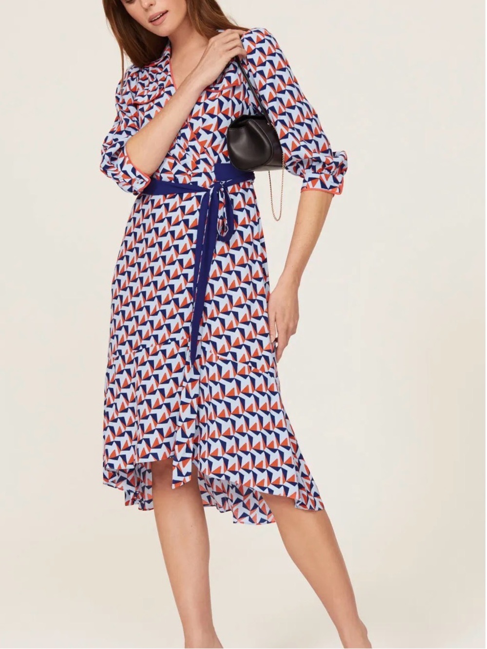 Diane Von Furstenberg Ana Wrap Dress Blue & Red Geometric Wrap Midi Dress